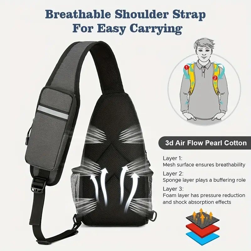 New Men's Chest Bag Lightweight Oxford Crossbody, Water-Resistant Durable Anti-Burden Shoulder Pack, Minimalist Casual Commute Cycling Sports Sling Bag(BLACK)