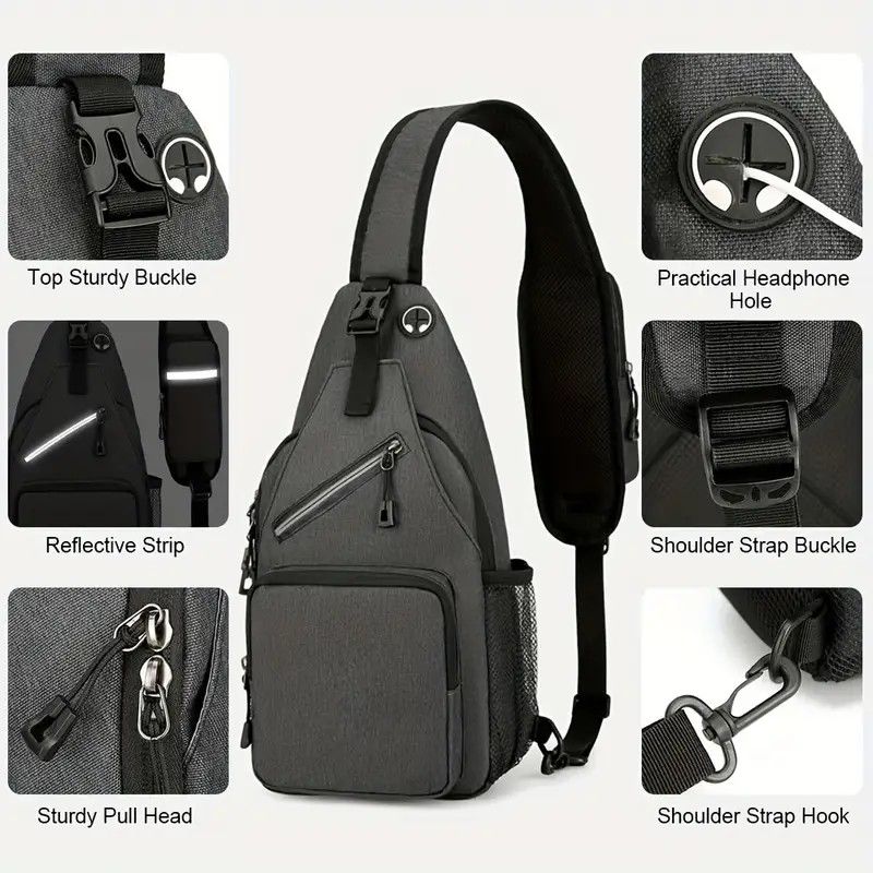 New Men's Chest Bag Lightweight Oxford Crossbody, Water-Resistant Durable Anti-Burden Shoulder Pack, Minimalist Casual Commute Cycling Sports Sling Bag（Light grey）