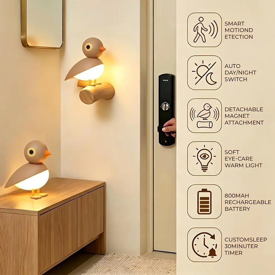 Lucky Bird Motion Sensor Night Light, PIR + Light Dual Control, 7m Range, Magnetic Wall Mount, 800mAh Rechargeable, Soft Warm White.(brown)
