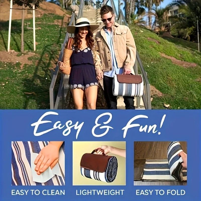 Double-layer Nylon Picnic Mat High-density Waterproof Base + Nylon Padding Lightweight Foldable with Carry Handle Machine Washable & Easy Care  Ideal for Beach Camping Park Outdoor Picnics(200*200CM)