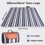 Double-layer Nylon Picnic Mat High-density Waterproof Base + Nylon Padding Lightweight Foldable with Carry Handle Machine Washable & Easy Care  Ideal for Beach Camping Park Outdoor Picnics(200*200CM)