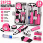 24-Piece Premium Carbon Steel Tool Set: High-End Pink Design, Rust-Resistant & Durable, Ergonomic Grip, Portable Storage, Practical for Home Repairs & Gifting