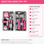 24-Piece Premium Carbon Steel Tool Set: High-End Pink Design, Rust-Resistant & Durable, Ergonomic Grip, Portable Storage, Practical for Home Repairs & Gifting