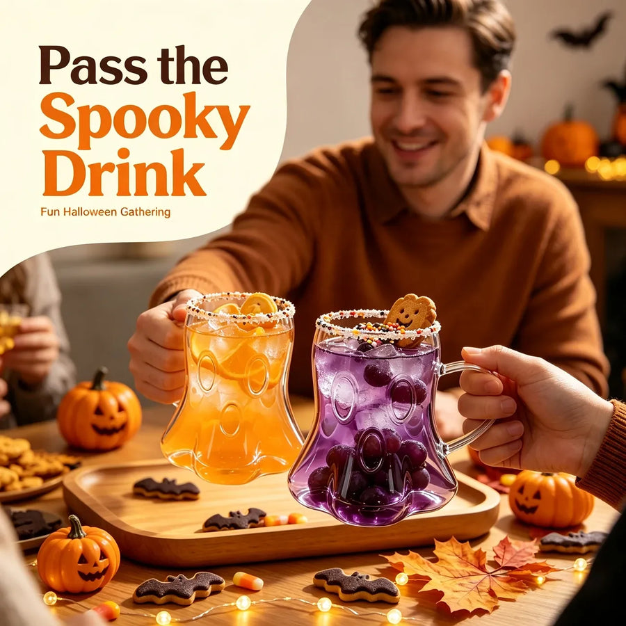 1PCS Halloween Ghost Borosilicate Glass 440ml with Handle – Heat Resistant, Reusable & Great for Party Atmosphere