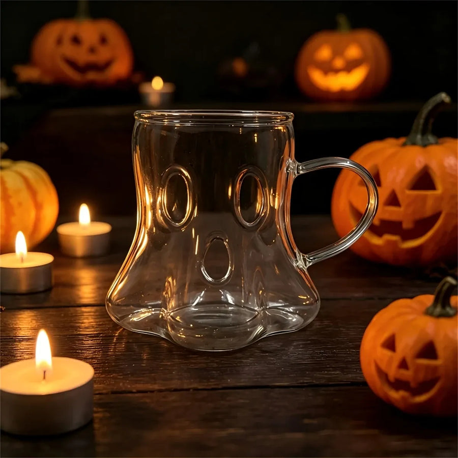 1PCS Halloween Ghost Borosilicate Glass 440ml with Handle – Heat Resistant, Reusable & Great for Party Atmosphere