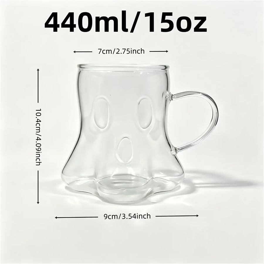 1PCS Halloween Ghost Borosilicate Glass 440ml with Handle – Heat Resistant, Reusable & Great for Party Atmosphere