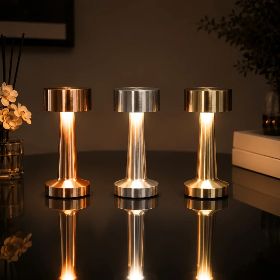Dumbbell-Shape Metal Touch Lamp – Brushed Body, 3 Color Temperatures, Wireless & Portable, Soft Eye-Friendly Ambient Light（Red Bronze）