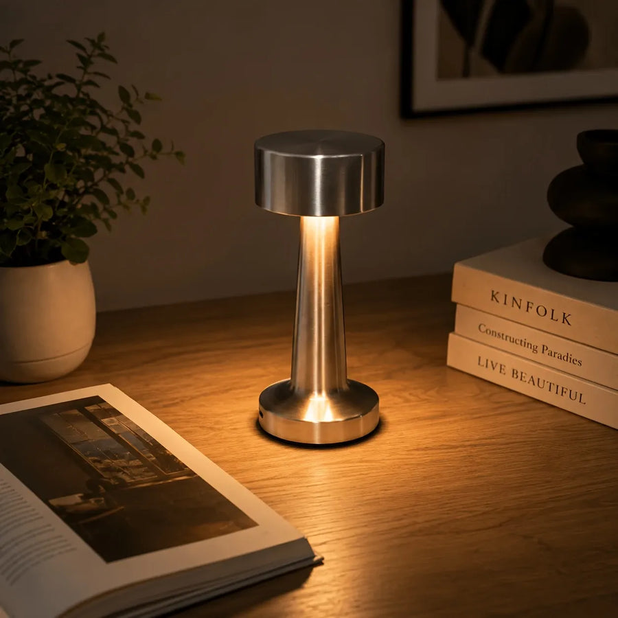 Dumbbell-Shape Metal Touch Lamp – Brushed Body, 3 Color Temperatures, Wireless & Portable, Soft Eye-Friendly Ambient Light（Red Bronze）