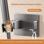 Aluminum alloy no-drill shower holder, strong suction, swivel adjustment multi-function hook, practical bathroom essential. / Gun Gray