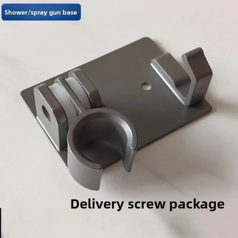 Aluminum alloy no-drill shower holder, strong suction, swivel adjustment multi-function hook, practical bathroom essential. / Gun Gray