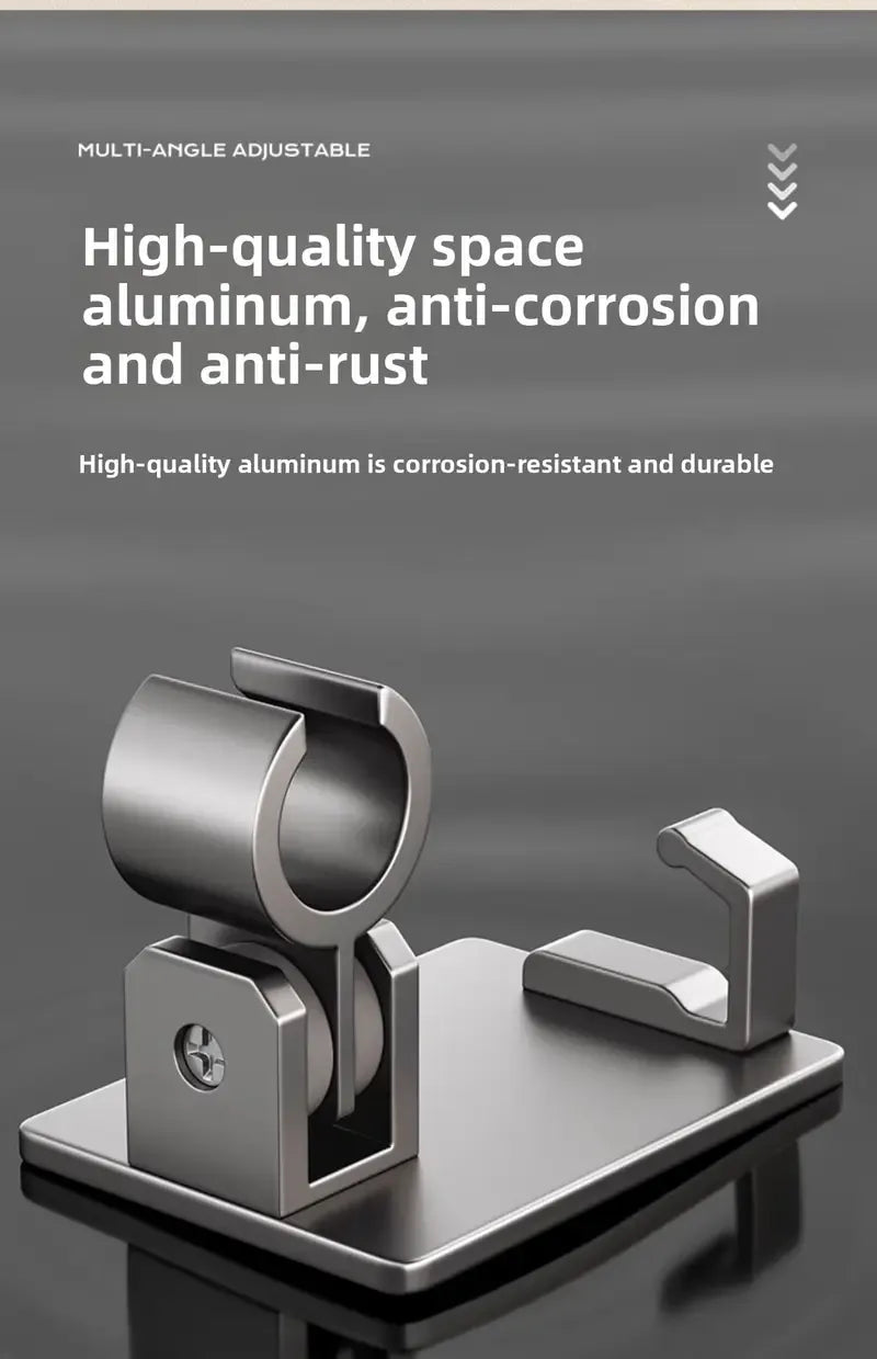 Aluminum alloy no-drill shower holder, strong suction, swivel adjustment multi-function hook, practical bathroom essential. / Gun Gray