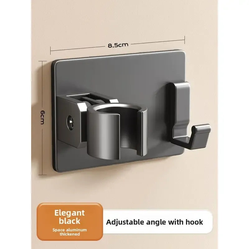 Aluminum alloy no-drill shower holder, strong suction, swivel adjustment multi-function hook, practical bathroom essential. / Gun Gray