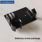 Aluminum alloy no-drill shower holder, strong suction, swivel adjustment multi-function hook, practical bathroom essential. //Elegant black