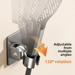 Aluminum alloy no-drill shower holder, strong suction, swivel adjustment multi-function hook, practical bathroom essential. //Elegant black
