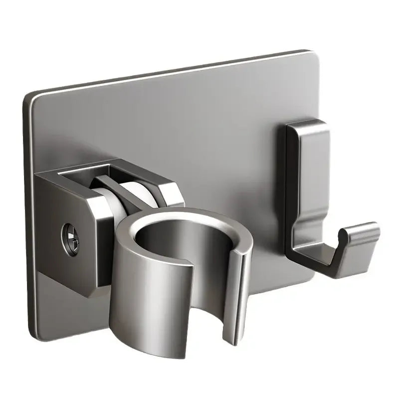 Aluminum alloy no-drill shower holder, strong suction, swivel adjustment multi-function hook, practical bathroom essential. //Elegant black