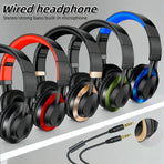 Wired Over-Ear Headset, Portable Folding Heavy Bass Headphones, Built-in Microphone, Compatible with Multiple Devices（black)