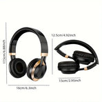 Wired Over-Ear Headset, Portable Folding Heavy Bass Headphones, Built-in Microphone, Compatible with Multiple Devices（black)