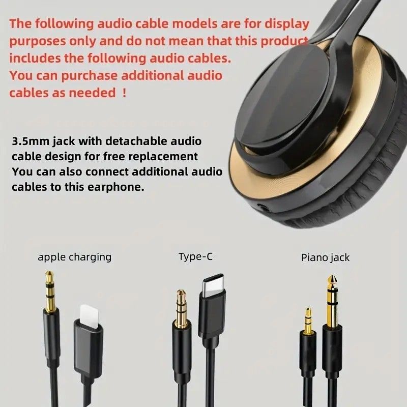 Wired Over-Ear Headset, Portable Folding Heavy Bass Headphones, Built-in Microphone, Compatible with Multiple Devices（black)