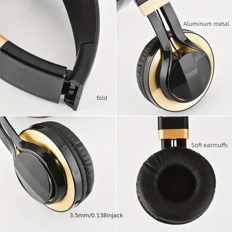 Wired Over-Ear Headset, Portable Folding Heavy Bass Headphones, Built-in Microphone, Compatible with Multiple Devices（black)