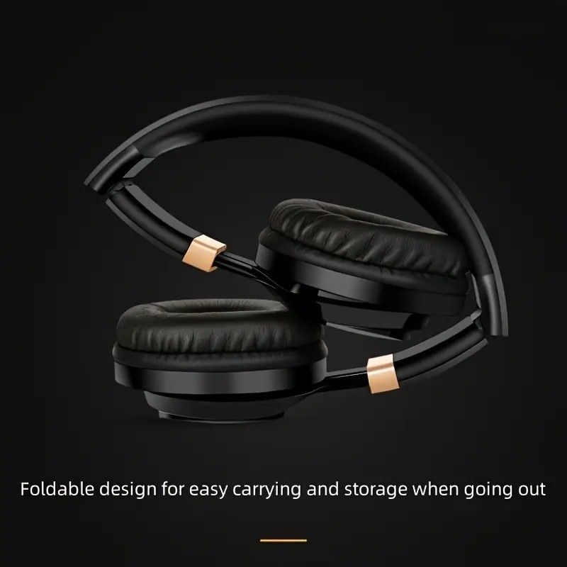Wired Over-Ear Headset, Portable Folding Heavy Bass Headphones, Built-in Microphone, Compatible with Multiple Devices（black)