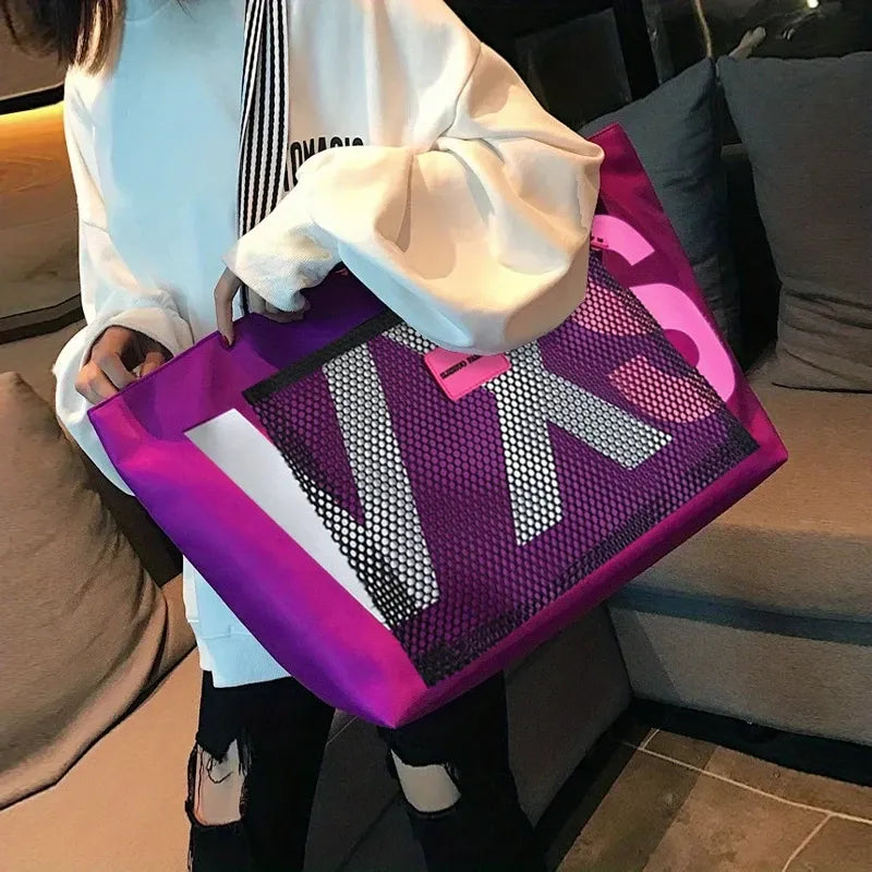 Large canvas tote bag with transparent letter patch, polyester lining, extra-large capacity fits A4 files, multiple pockets, perfect for commute, school, shopping, and short trips.*dark blue