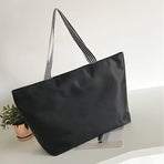 Large canvas tote bag with transparent letter patch, polyester lining, extra-large capacity fits A4 files, multiple pockets, perfect for commute, school, shopping, and short trips.*dark blue