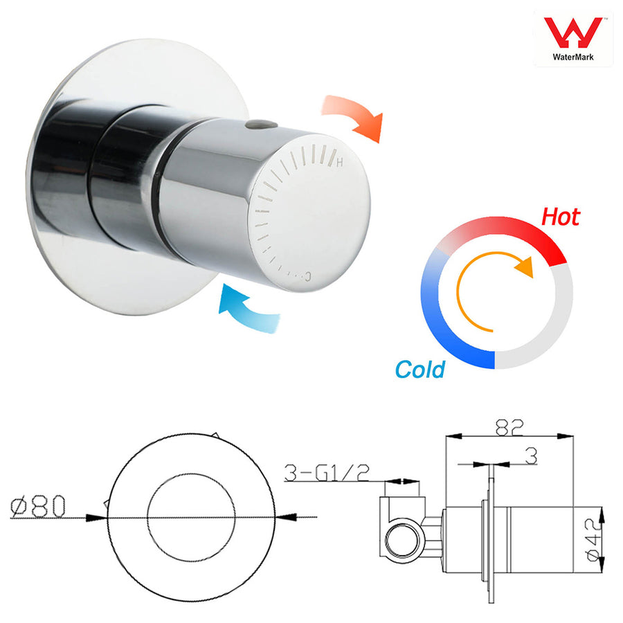 Chrome Bath Control Shower Mixer Brass Round Wall Mounted Hot Cold Water Valve