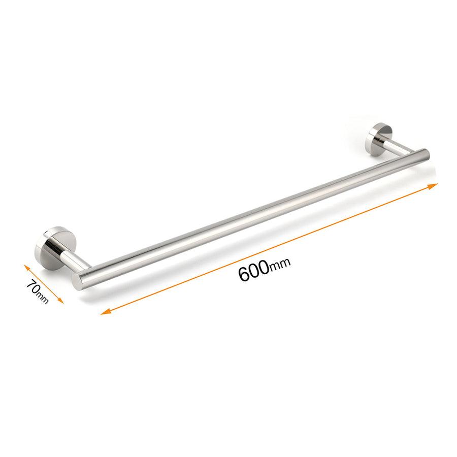 Polished Chrome 600mm Single Towel Rack Rail Holder Stainless Steel Hanger Bar