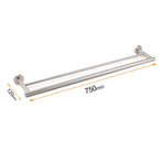 Brushed Nickel 750mm Double Towel Rack Rail Holder Round Hanger Bar Wall Mounted