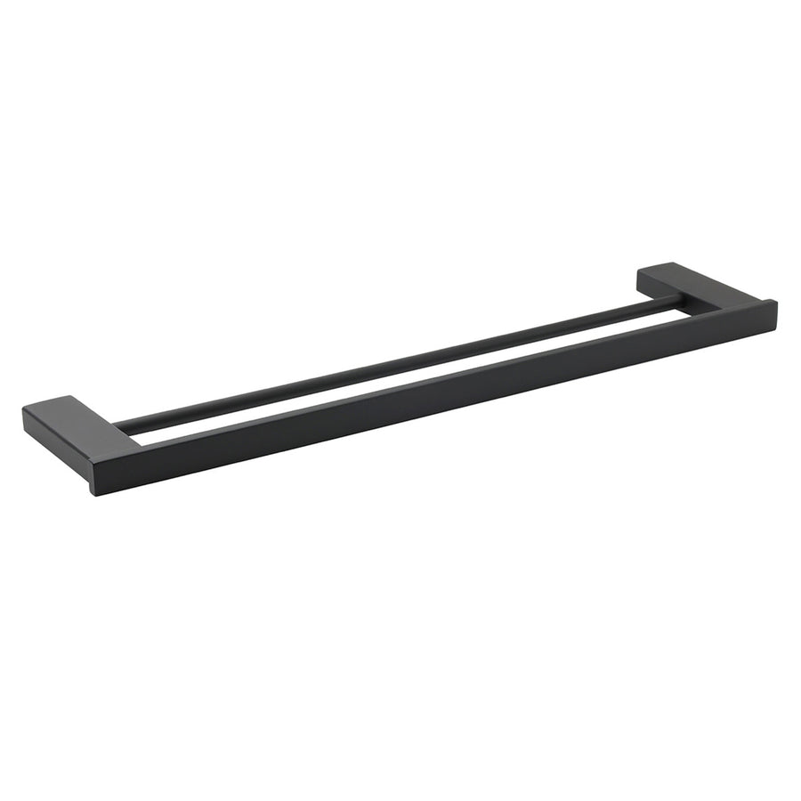 Matt Black Cubic Square 600mm Double Towel Rail Rack Hanger Holder Bar Wall Kit