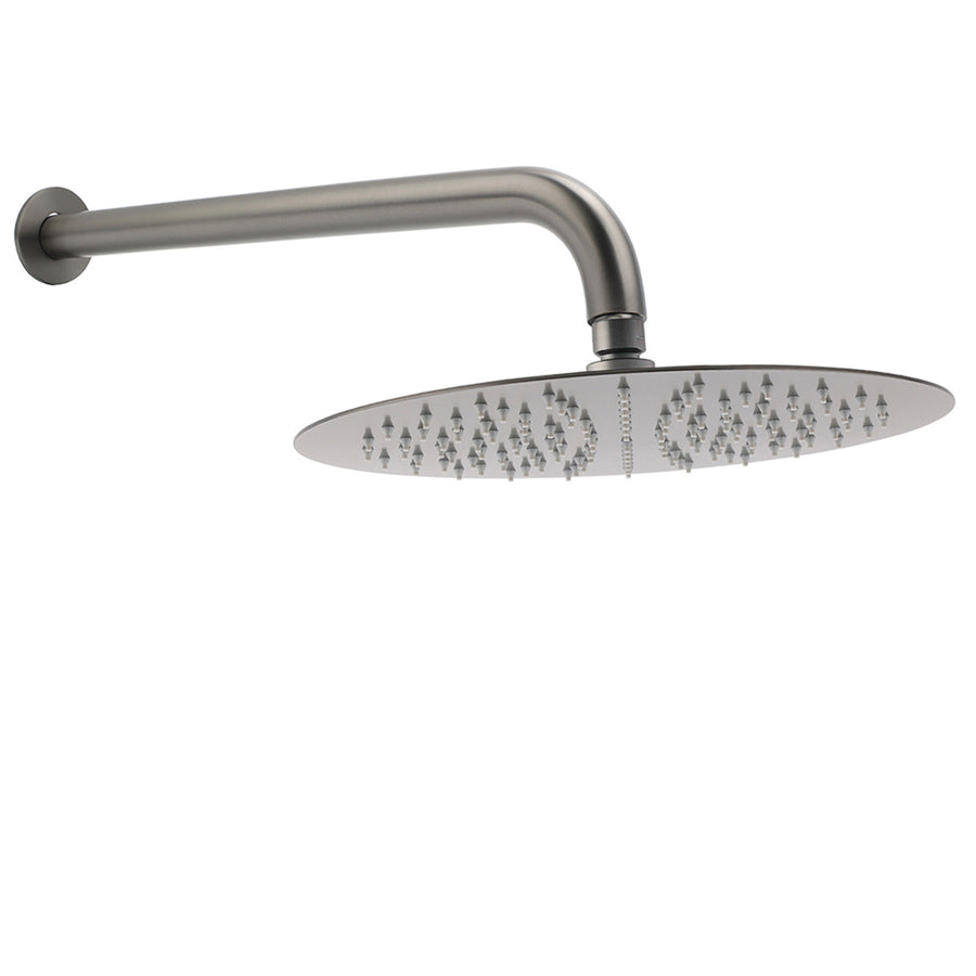 WELS Gun Metal Round 12" Rain Shower Head 400mm Straight Wall Mounted Arm Bath Set