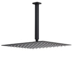 Matt Black 16" Large Rainfall Shower Head 300mm Ceiling Dropper Arm Square Mixer Taps