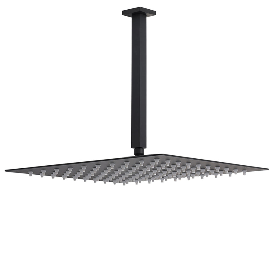 Matt Black 16" Large Rainfall Shower Head 300mm Ceiling Dropper Arm Square Mixer Taps