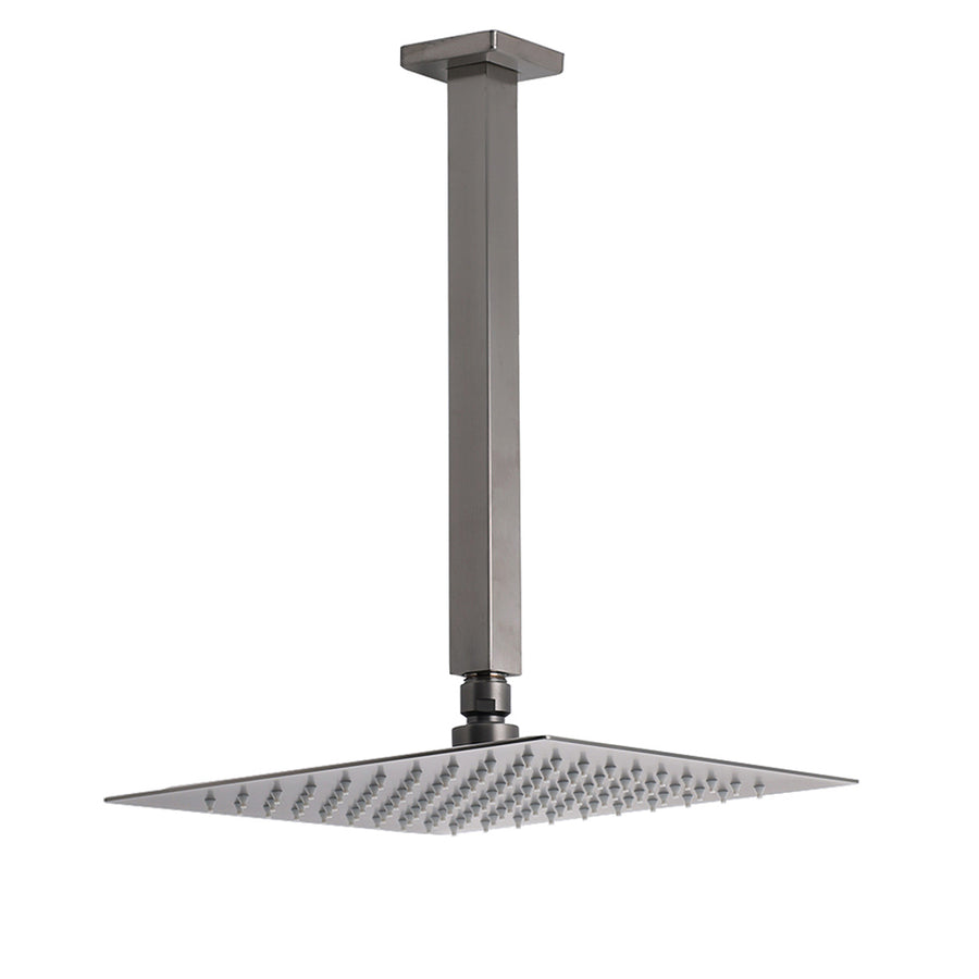 Gun Metal Square 10" Rainfall Shower Head 300mm Ceiling Dropper Arm Bath Set WELS