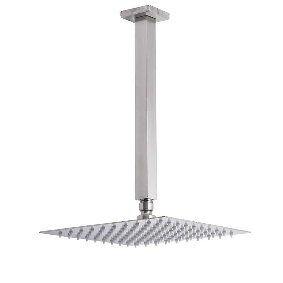Brushed Nickel Square 10" Rain Shower Head 300mm Brass Ceiling Dropper Arm Set
