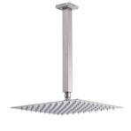 Brushed Nickel Square 12" Rain Shower Head 300mm Brass Ceiling Dropper Arm Set