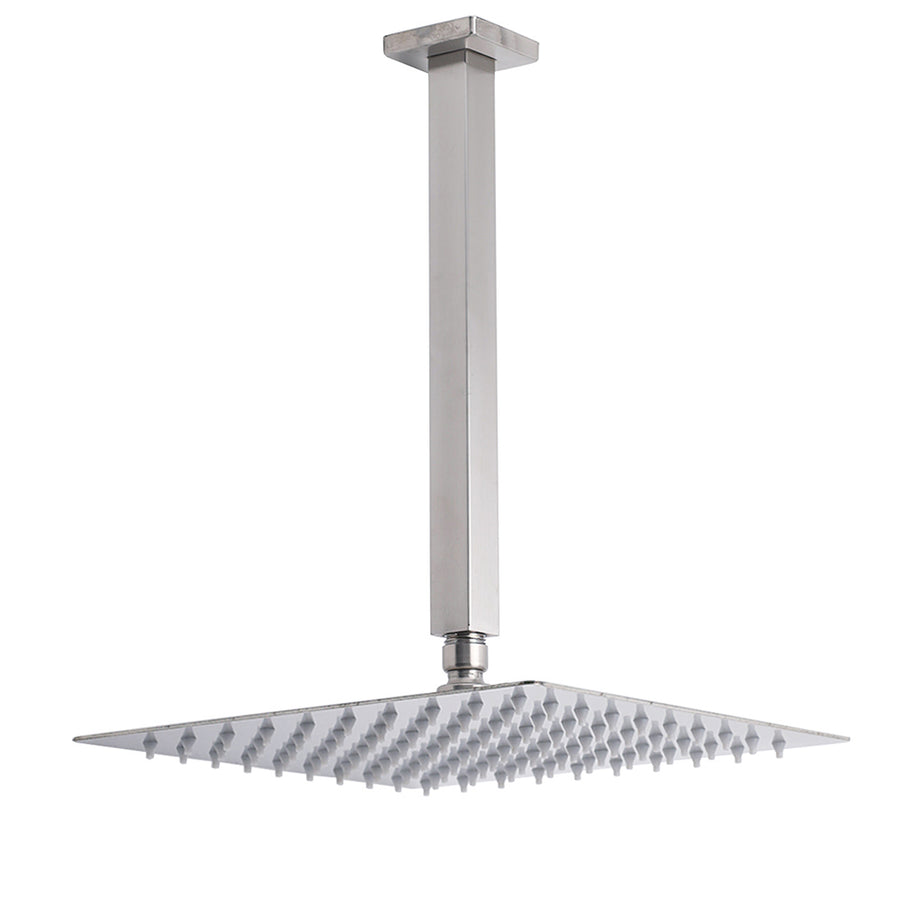 Brushed Nickel Square 12" Rain Shower Head 300mm Brass Ceiling Dropper Arm Set