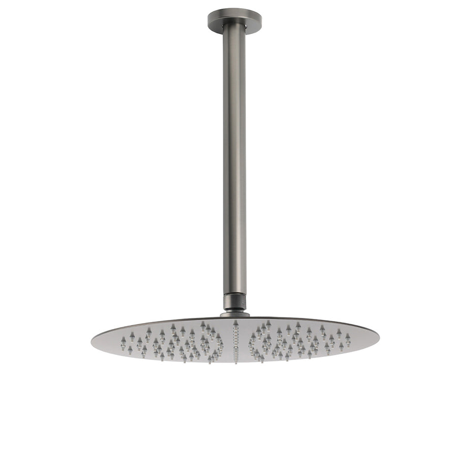 WELS Gun Metal Round 12" SUS Rainfall Shower Head 300mm Ceiling Dropper Arm Set