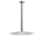 Brushed Nickel Round 10" Shower Rain Head + 300mm Brass Ceiling Dropper Arm Set