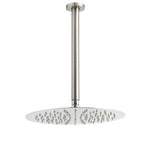 Brushed Nickel Round 12" Shower Rain Head + 300mm Brass Ceiling Dropper Arm Set