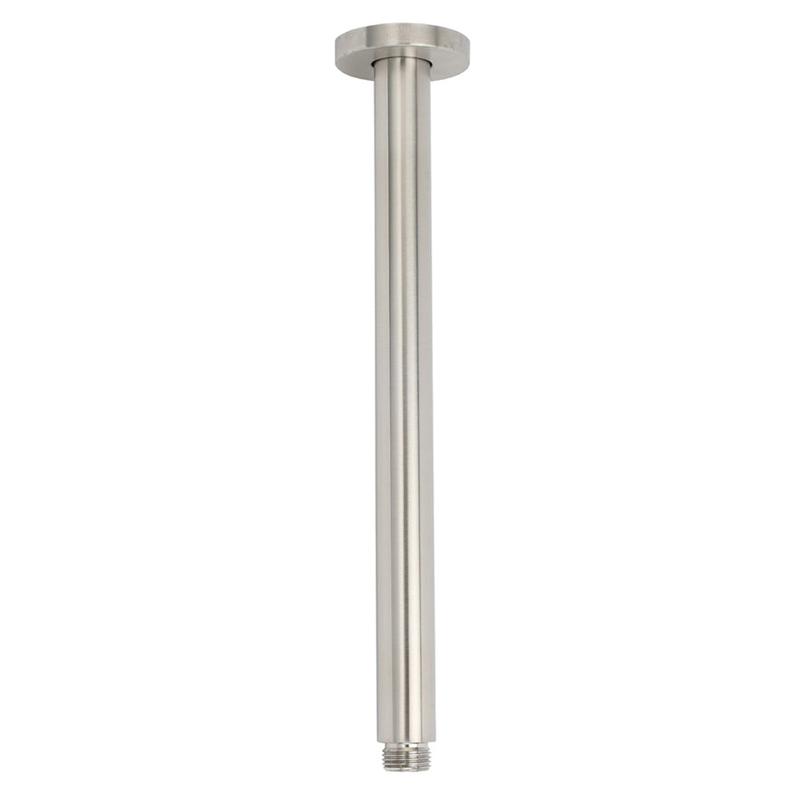 Brushed Nickel Round 12" Shower Rain Head + 300mm Brass Ceiling Dropper Arm Set
