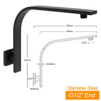 Matt Black 8" Square Thin Rain Shower Head Brass Gooseneck Wall Arm Watermark
