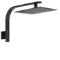 WELS Matt Black 10" Square Thin Rain Shower Head Brass Gooseneck Wall Arm Set