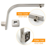 Brushed Nickel Silver Square 10" Rain Shower Head & Brass Gooseneck Wall Arm Set