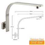 Brushed Nickel Silver Square 12" Rain Shower Head & Brass Gooseneck Wall Arm Set