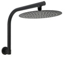 WELS Matt Black 10" SUS Round Rain Shower Head & Gooseneck Swivel Wall Arm Set