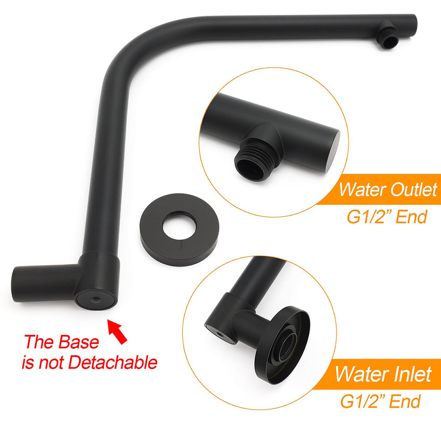 WELS Matt Black 10" SUS Round Rain Shower Head & Gooseneck Swivel Wall Arm Set