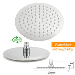 WELS 8" Round Rainfall Shower Head + 360° Swivel Gooseneck Wall Arm Set