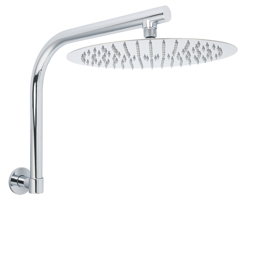 Chrome Round 12" Large Rainfall Shower Head + 360°Swivel Gooseneck Wall Arm Set