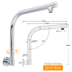 Chrome Round 12" Large Rainfall Shower Head + 360°Swivel Gooseneck Wall Arm Set